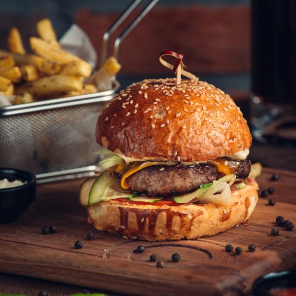 Burger Served in The Plug Restaurant in Liverpool